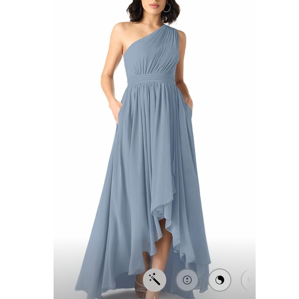Azazie Mathilda‎ One Shoulder High Low Chiffon Dress Dusty Blue A12 NWT